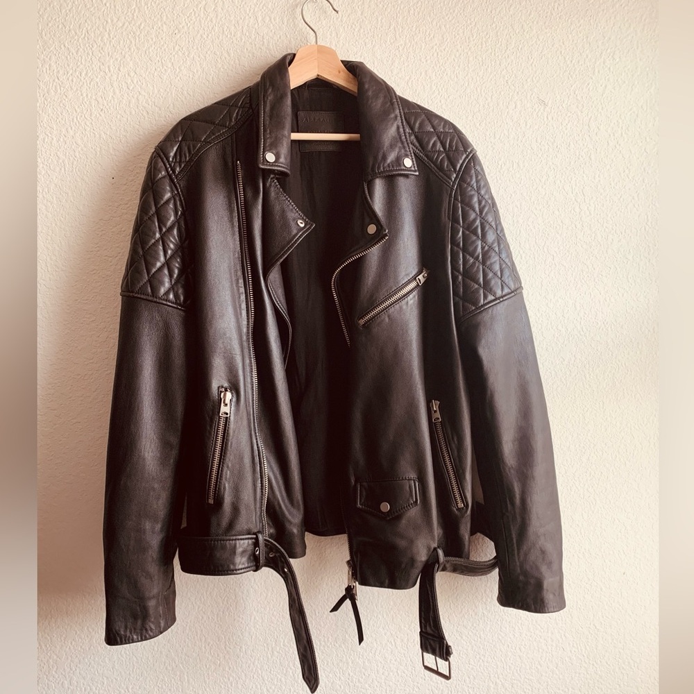 All Saints Black Quilted Sheepskin Leather Jacket